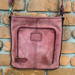 Fossil Women's Y2K‎ Leather Double Pocket Crossbody Bag Pink Small Size